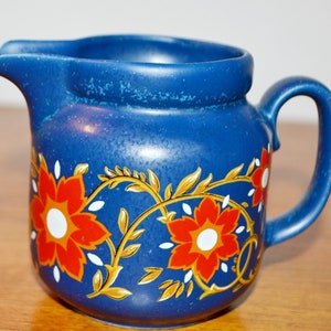 Vintage Ceramic Milk Jug Blue 70s Seventies Retro Mid Century WGK Country Style Shabby Chic