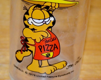 Vintage Glass Garfield PIZZA 70s Retro, Mid Century Seventies Shabby Chic Country Style
