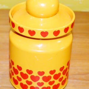 Vintage EMSA Yellow/Orange Hearts Tin 70s Plastic Retro Seventies Mid Century Shabby Chic Country Style
