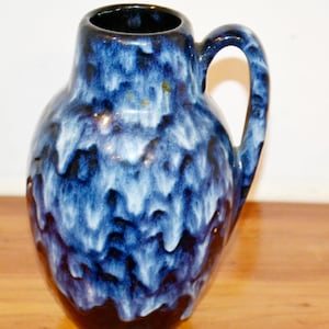 Vintage Ceramic Vase Blue 70s Seventies Retro Design Mid Century Space Age