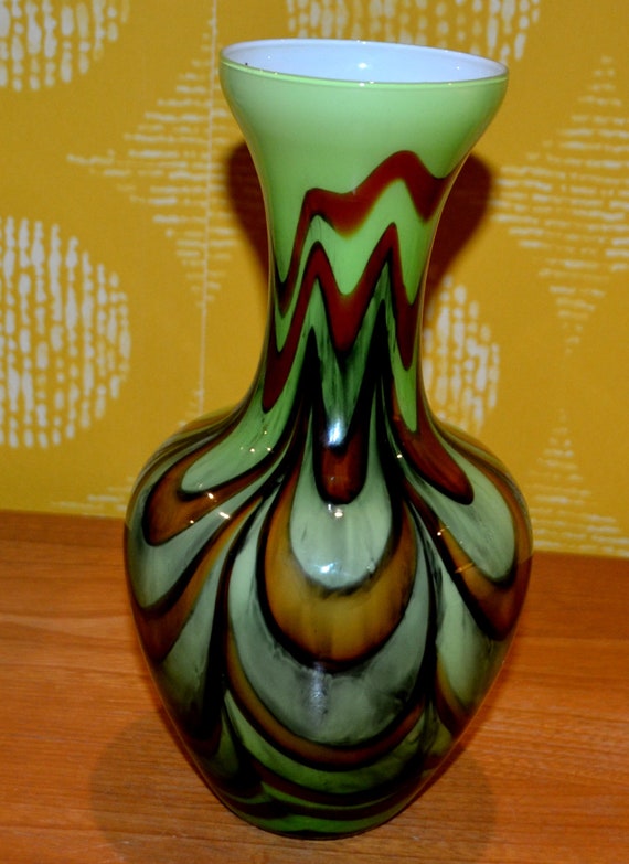Vintage große Opaline Vase Glas Vase Grün Seventies 70er Jahre Retro Mid Century Space Age