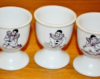 Vintage  Eierbecher Weiß  Pierrot  Egg Cups  Porzellan 70er Jahre  Retro Mid Century  Shabby Chic Landhausstil