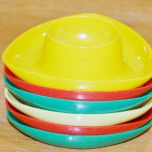 Beautiful vintage egg cups 70s egg cups plastic colorful retro mid century shabby chic country style seventies