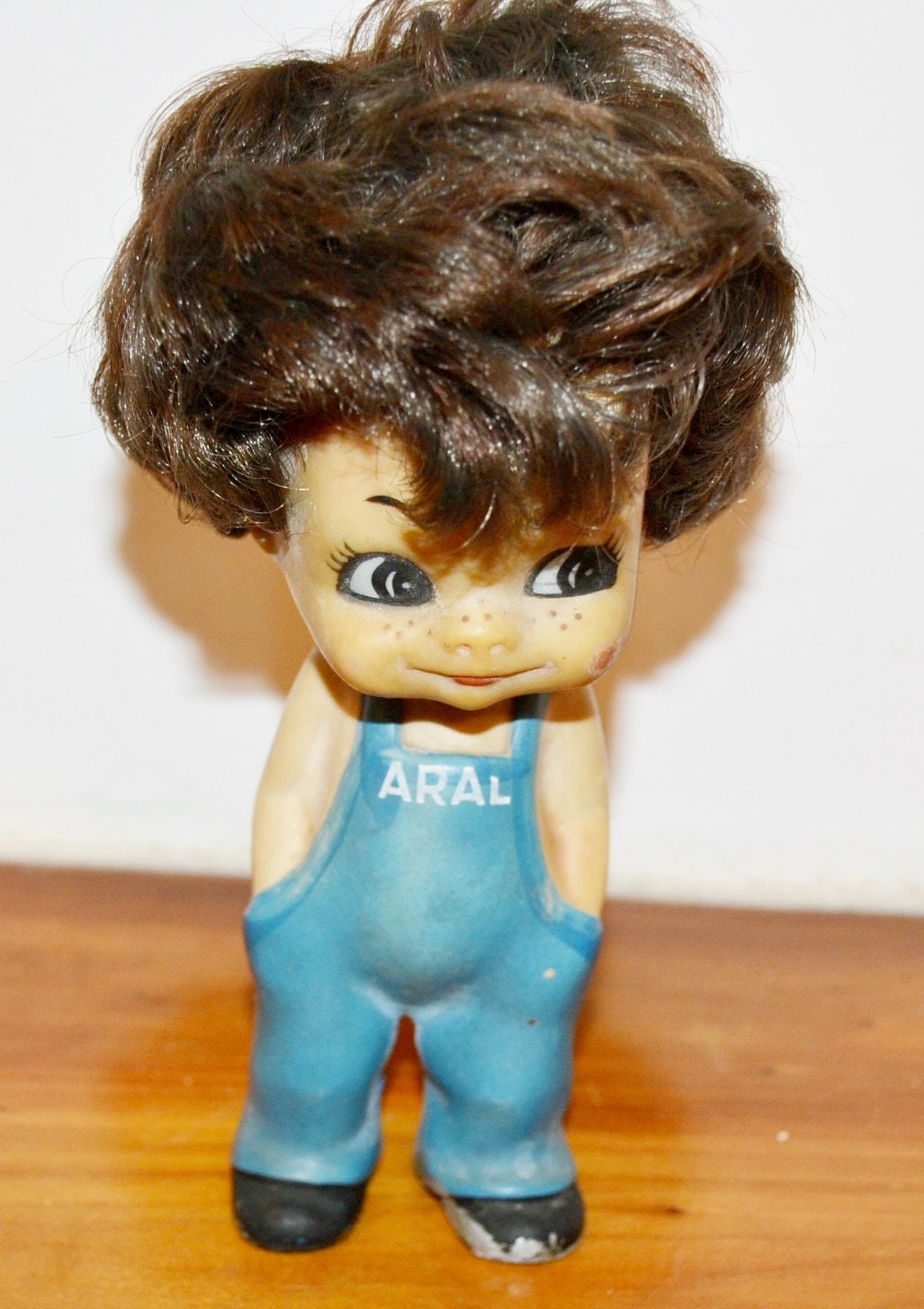 Vintage advertising figure by ARAL plastic blue 50s retro mid century seventies figure shabby chic country house style