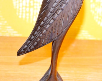 Vintage wooden crane figurine, 1960s, brown, retro, mid-century, shabby chic, country style, fifties