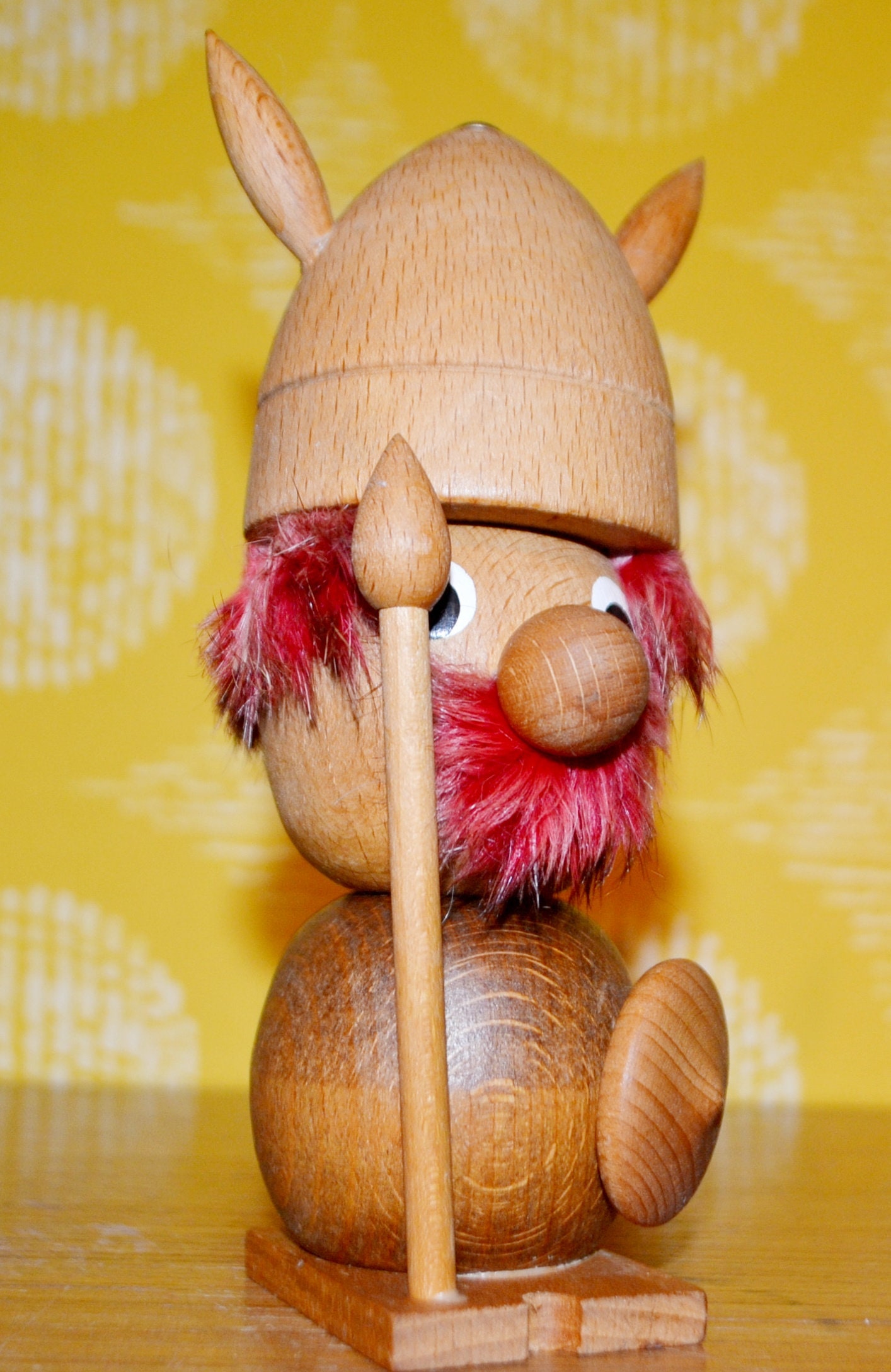 Vintage Teak Wood Viking Figurine, Danish Design, 1960s, Retro