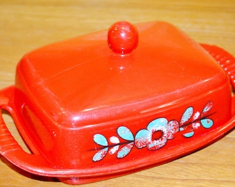 Preciosa mantequera vintage de EMSA, roja, de los años 70, de plástico, estilo retro de los setenta, de mediados de siglo, shabby chic, estilo rústico.