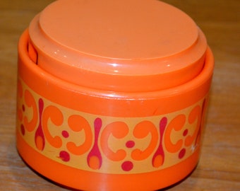 Vintage Jam Plastic Jar Orange 70s Retro Mid Century Flower Power Shabby Chic Country House Style