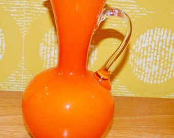 Vintage Glass Vase Orange/White Overlay Space Age Retro Design 70s Mid Century
