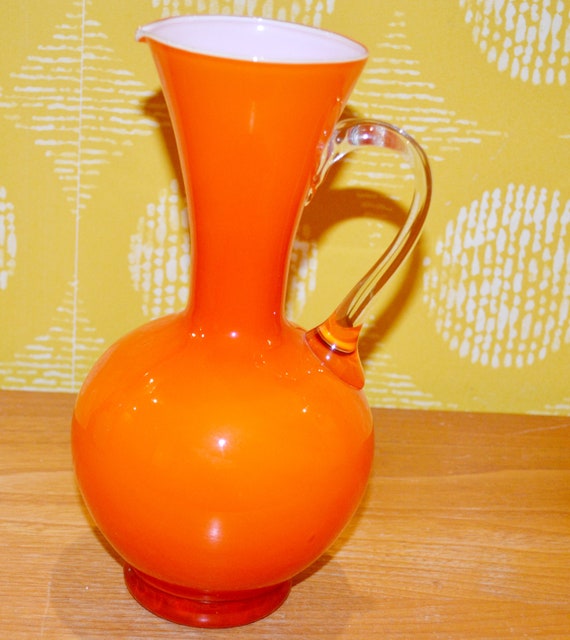 Vintage Glass Vase Orange/white Overlay Space Age Retro Design 70s Mid Century
