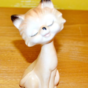 Vintage figure cat ceramic beige/brown decoration 60s 70s mid century retro space age shabby chic country style