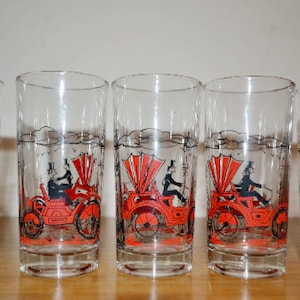 Vintage 5 juice glasses set glasses vintage red from the 70s long drink retro mid century shabby chic country style