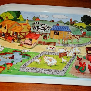 Vintage tin plastic tray white / blue 70s retro mid century shabby chic country style country style