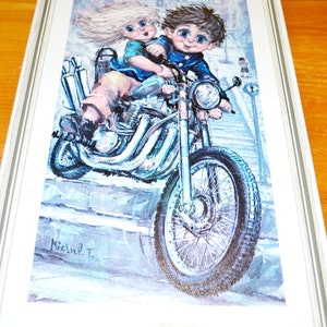 Vintage Wall Decoration / Picture Big Eye Couple 70s Retro Mid Century Seventies Shabby Chic Country Style Art
