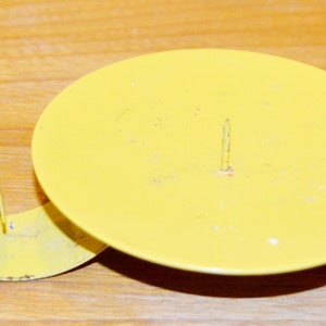 Vintage Metal Candlestick Yellow 70s Seventies Retro Mid Century Space Age Shabby Chic Country Style