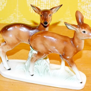 Vintage Porcelain Figures Group 50s Deer Mid Century Retro Fifties Shabby Chic Country Style