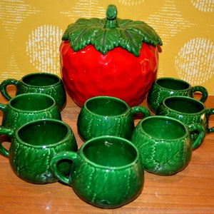 Vintage Punch Set Strawberry Made in Italy Green/Red 70s Country Style Retro Design Retro Mid Century Seventies