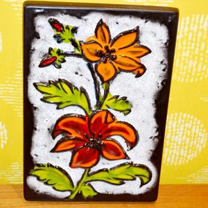 Vintage Picture Wall / Decoration Ceramic 70s Colorful Flowers Mid Century Retro Art Shabby Chic Art Mural