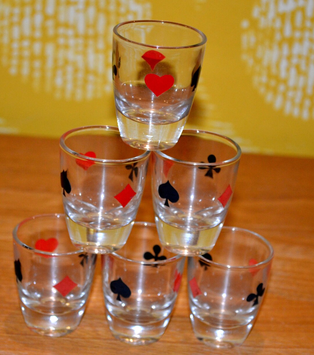 Beautiful Vintage Schnapps Glass Set Cards Motifs Skat Poker Etsy