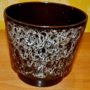 Maceta vintage marrón/beige, maceta retro de mediados de siglo de los años 70, WGK Fat Lava, estilo shabby chic y campestre.