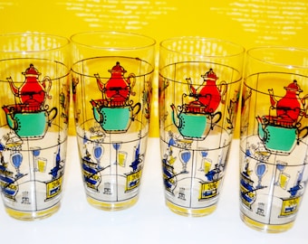 Vintage 4 Saftgläser Set  Glas Gläser 70er Jahre   Retro  Design Mid Century  Vintage Glas    Landhausstil  Shabby Chic