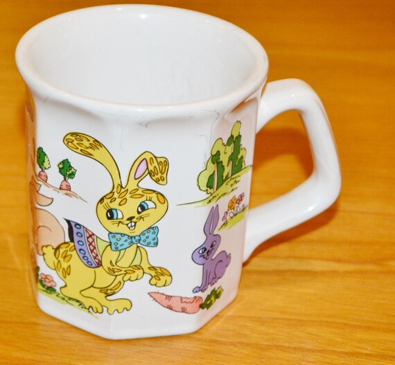 Vintage Mug White Colorful 70s Retro Mid Century Shabby Chic Etsy