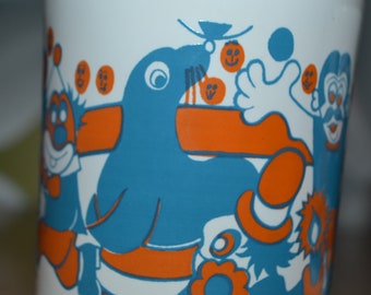 Mug vintage années 70 1 sur 3 sceau de clown de cirque orange turquoise années 70 mug cirque