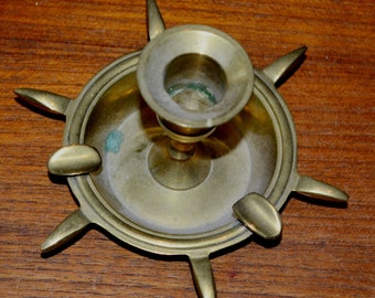 Vintage Brass Candlestick/Ashtray Gold Colors 70s Seventies Retro Mid Century Space Age