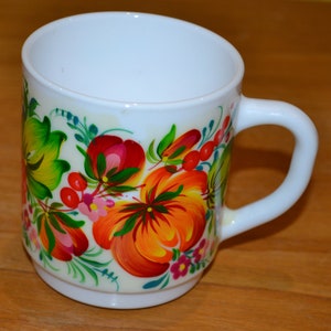 Vintage Mug Jena Glass White / Colorful 70s Seventies Retro Mid Century Shabby Chic Country Style