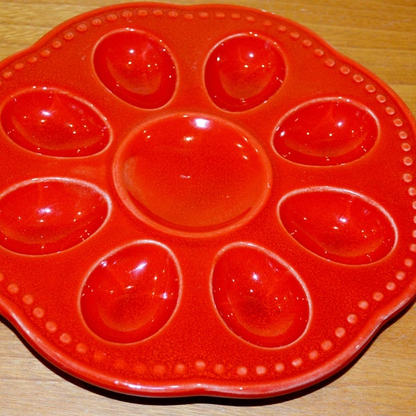 Vintage Eierplatte Egg Plate Keramik Rot  von Schramberg 70er Jahre Retro Design Mid Century Seventies WGK Hollywood Regency Landhausstil