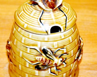 美しいヴィンテージのセラミック蓋付き缶/ハニーポットブラウン