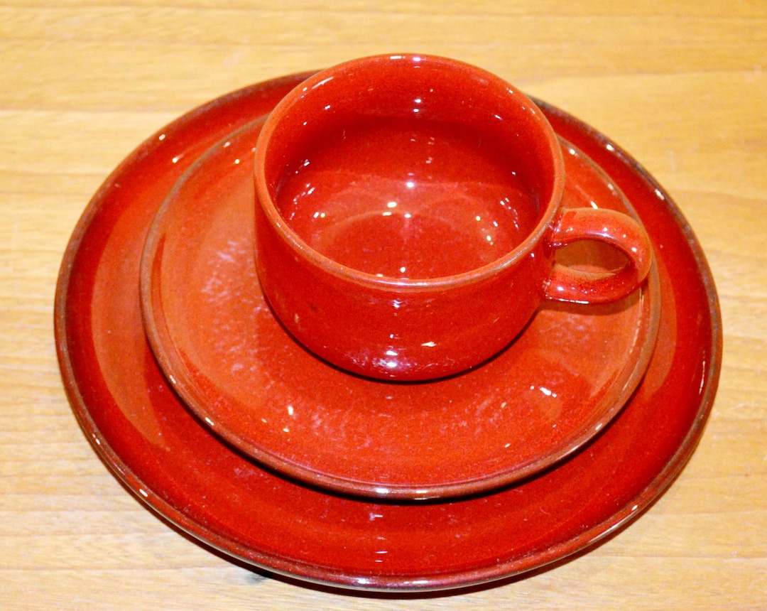 Vintage Geschirr Set 3 Teilig Von Melitta Ceracron Rot 70er Jahre