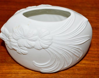 Jarrón de cerámica vintage, blanco, de AK Kaiser, OP Art WGK, diseño retro de los años 70, estilo espacial de mediados de siglo.