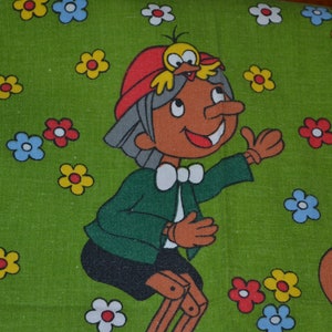 Tissu Vintage Pinocchio Literie Années 70 Rétro Mid Century Seventies Shabby Chic Country Style image 4