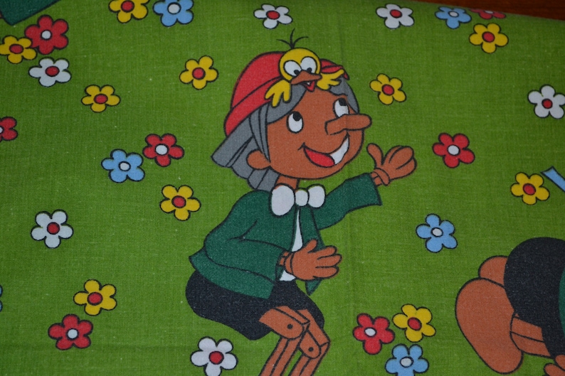 Tissu Vintage Pinocchio Literie Années 70 Rétro Mid Century Seventies Shabby Chic Country Style image 4