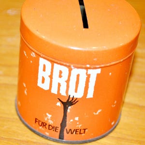Vintage money box Bread for the World Orange decoration 70s Mid Century Retro country style