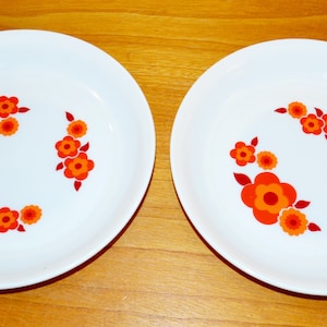 2x Vintage soup plates Arcopal / Jena Glass 70s white/orange retro Prilblume Mid Century Shabby Chic country house style