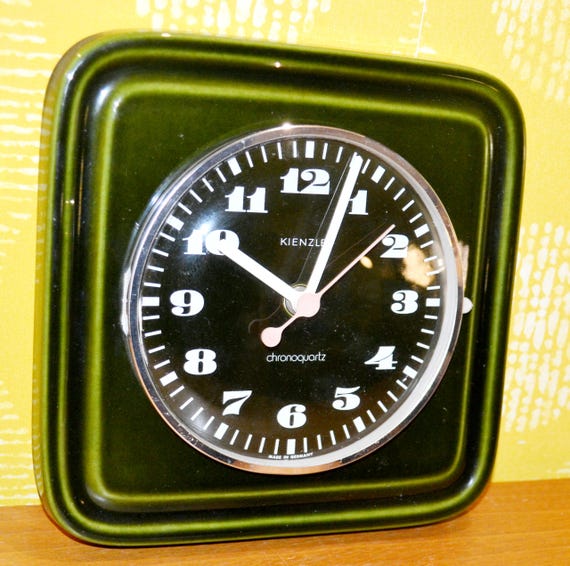 Vintage Ceramic Wall Clock by Kienzle, Green/black, 70s Retro