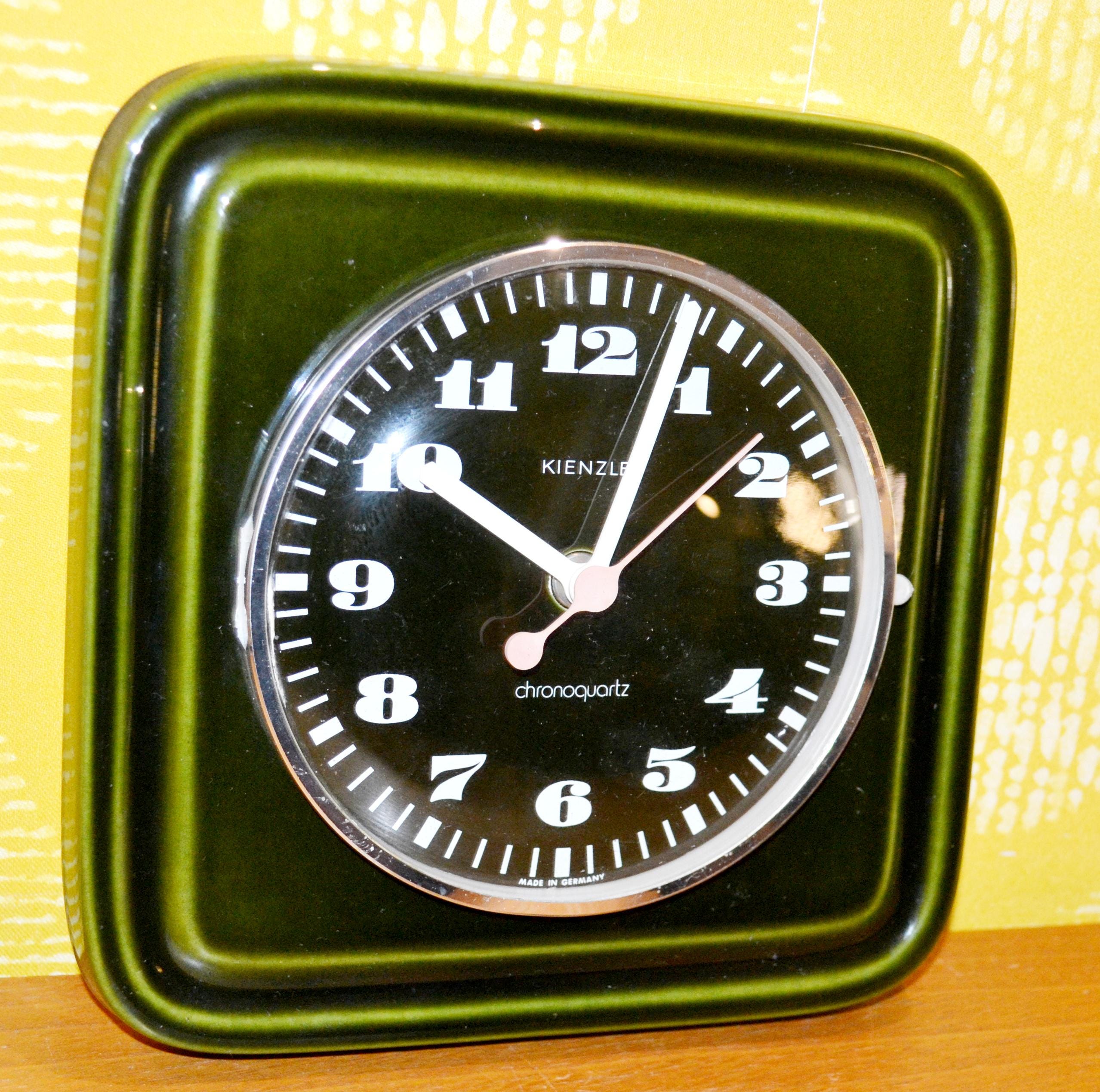 Vintage Ceramic Wall Clock by Kienzle, Green/black, 70s Retro