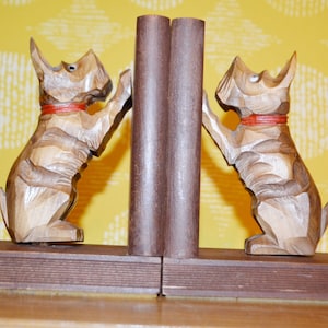 Vintage Bookends Bookends Wood Brown Dogs /Dogs Wood Retro Design 70s