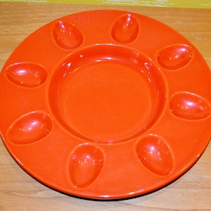 Vintage Egg Plate Ceramic Orange / Red 70s Retro Design Mid Century Seventies WGK Hollywood Regency Country Style