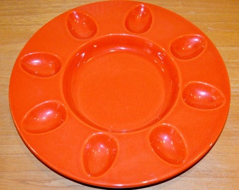 Vintage Eierplatte Egg Plate Keramik Orange /Rot  70er Jahre Retro Design Mid Century Seventies WGK Hollywood Regency Landhausstil