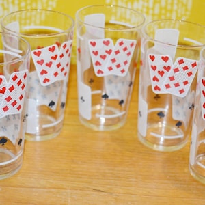 Set de lunettes vintage Skat/Poker Jeu de cartes Motif années 70 rétro, Mid Century Seventies Shabby Chic Style maison de campagne