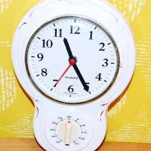Vintage Ceramic Wall Kitchen Clock White/Gold 70s Seventies Watch Retro Mid Century