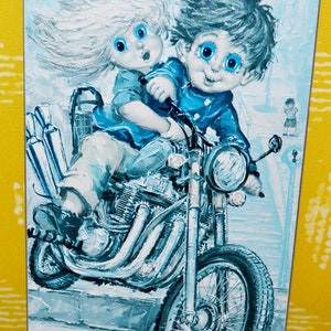 Vintage Wall Decoration / Picture Big Eye Couple 70s Retro Mid Century Seventies Shabby Chic Country Style Art