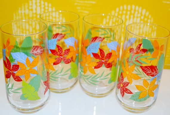 Vintage 4 Juice Glass Set, Glass Glasses, 70s Retro Design, Mid-Century  Vintage Glass, Country Style, Shabby Chic