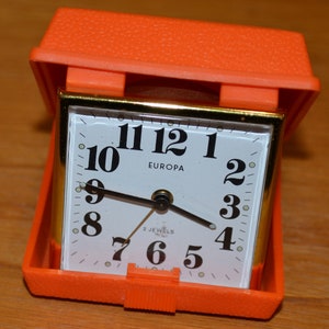 Vintage travel alarm clock from Europa Orange/White from the 70s Mid Century Retro Rockabilly Shabby Chic Alarm Clock