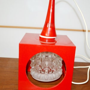 Vintage pendant lamp red with glass dome by Richard Essig cube 70s retro mid century space age seventies lamb