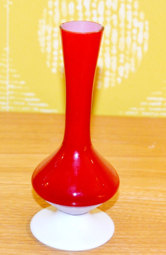 Vintage Glas Vase Rot/ Weiß 70er Jahre Space Age WGK WGP Retro Mid Century Shabby Chic Landhausstil