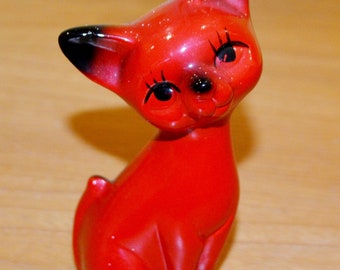 Vintage cat figure decoration red 70s.  Cat WGK WGP Retro Mid Century Shabby Chic Country Style